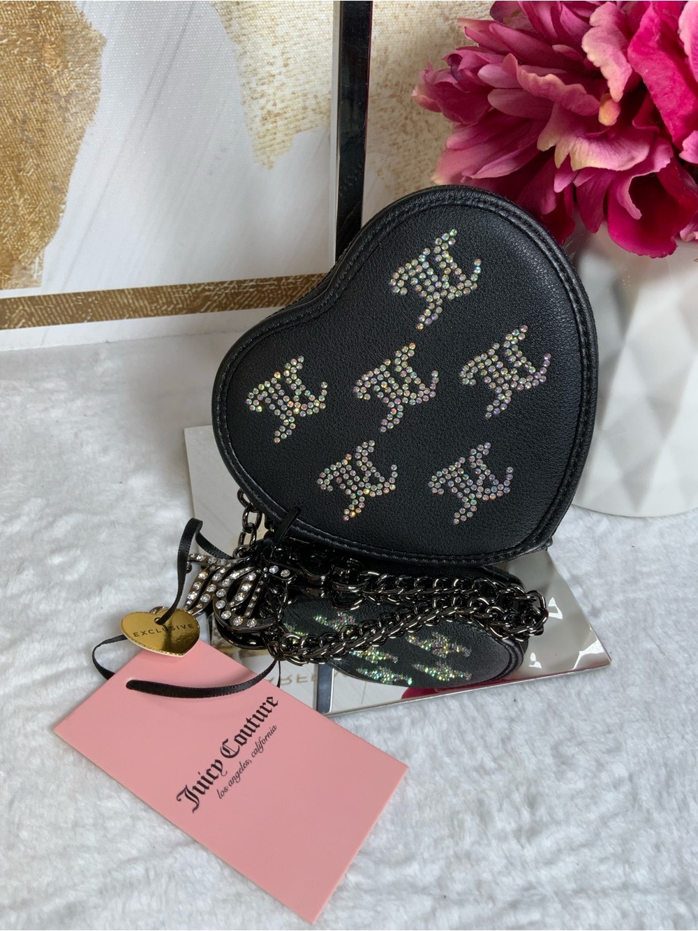 Juicy Couture Black Heart Mini Crossbody with Crystal Logo Accents